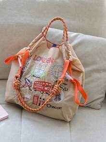 New Embroidered Pattern Large Capacity Tote Bag, Women's Fashion Versatile Shoulder Handbag - Multicolor - View 13