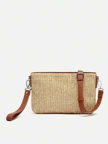 Bolso Bandolera Efecto Rafia Marrón con Asa de Mano de Misako - Elegante y Versátil para Adultos, Ideal para Cualquier Ocasión - Diseño Compacto con Medidas 15x22x3 cm - Doble Compartimento y Bolsillos para Mejor Organización - Fabricado en Polipropileno y Poliéster Duradero - Perfecto para Llevar con Estilo en el Día a Día - Marrón - Ver 1