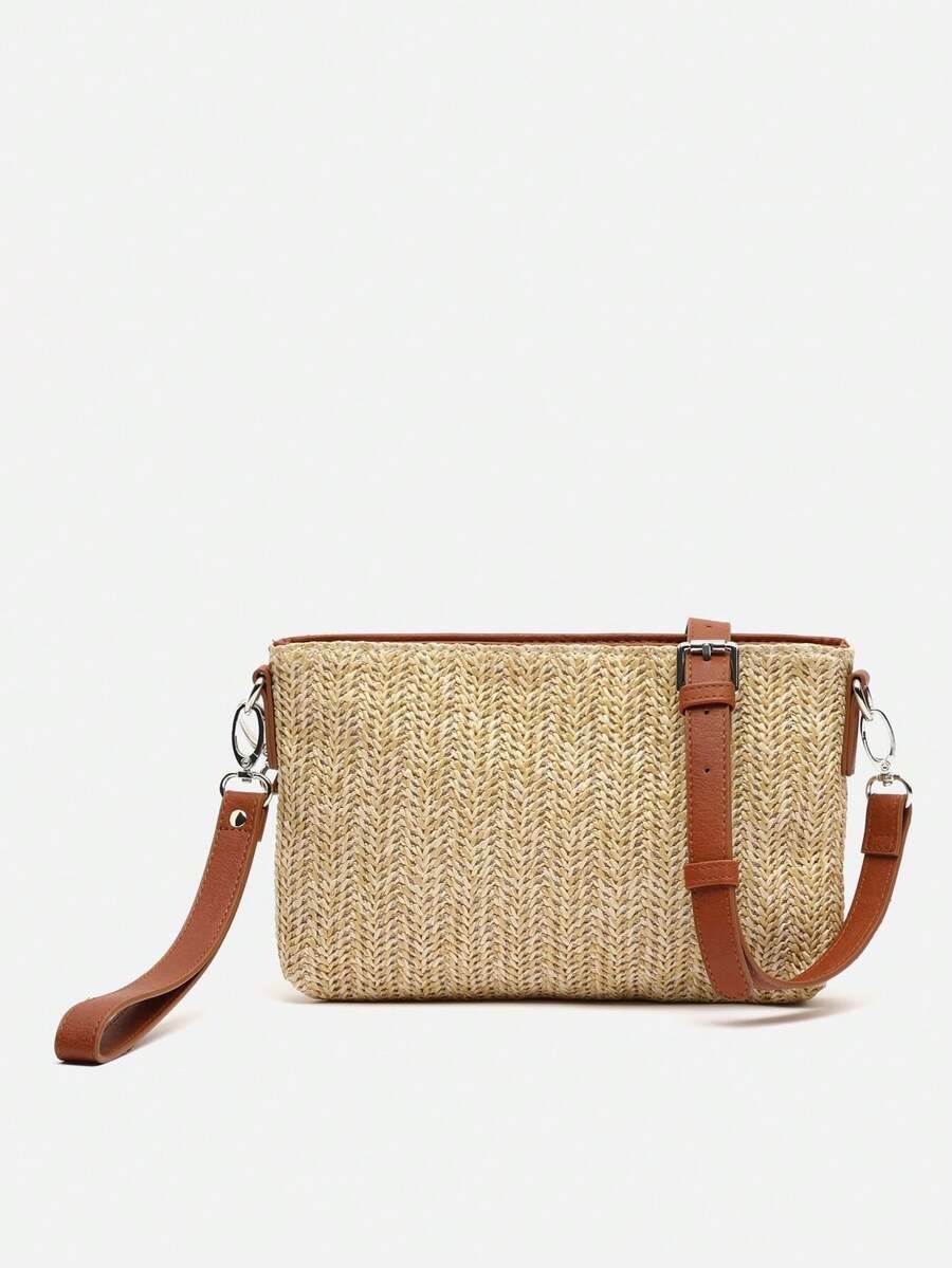 Bolso Bandolera Efecto Rafia Marrón con Asa de Mano de Misako - Elegante y Versátil para Adultos, Ideal para Cualquier Ocasión - Diseño Compacto con Medidas 15x22x3 cm - Doble Compartimento y Bolsillos para Mejor Organización - Fabricado en Polipropileno y Poliéster Duradero - Perfecto para Llevar con Estilo en el Día a Día - Marrón - Ver 1