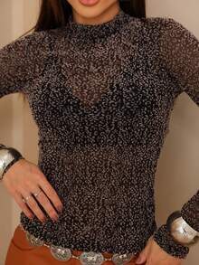Tule Animal Print Feminina   Transparente - Preto e Nude - Visão 7