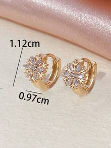 1 Pair Lightweight Fashionable Snowflake Zirconia Inlaid Earrings, Niche Design High-End Jewelry, Suitable For Daily Wear - Earrings - View 3
