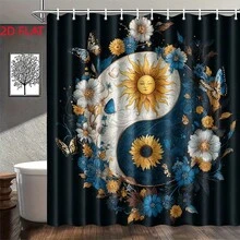 2D Design, 1-Piece Sunflower Butterfly Print Shower Curtain, With Hooks, Suitable For Windows And Walls, Bathtubs, And Bathroom Home Decor, Can Perfectly Match Your Existing Bathroom Decor. It Is An Ideal Gift For Family Gatherings, Holidays, And Birthdays - 47*71in/120*180cm - View 5