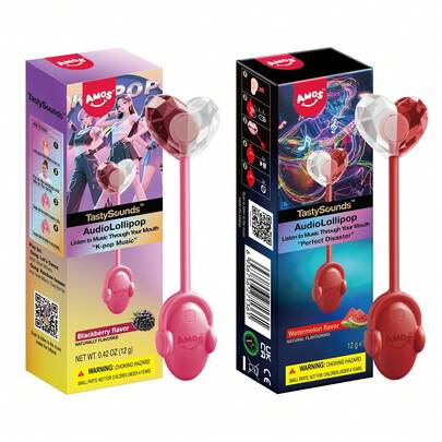 AMOS TastySounds Sugar Free Natural Fruit (Black-Berry&Watermelon) Flavor Music Lollipop Candy - Individually Wrapped Perfect Party Gift