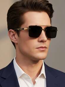 Unisex Double-Bridge Rimless Polygon Square Metal Sunglasses - UV Protection Driving Casual Glasses, Business Style Couple Sunglasses - Multicolor - View 5