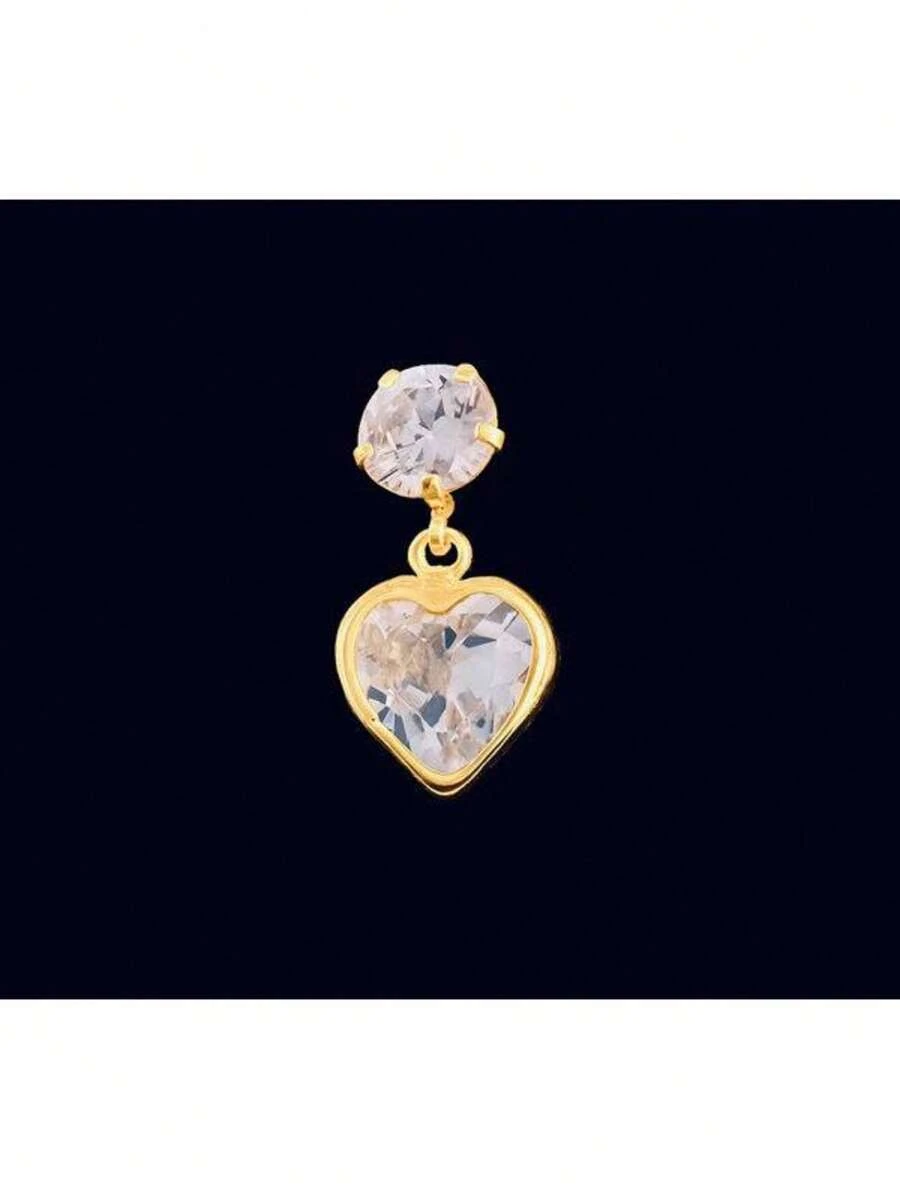 Brinco Infantil Zircônia 4mm + Coração 5x5 ou 6x6 | Prata 925 ou Folheado a Ouro - Dourado - Visão 1