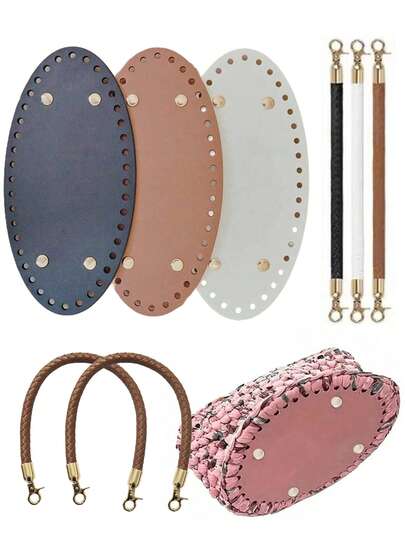 1set DIY Bag Making Accessories,PU Material Bag Base & Bag Handle,Oval Shaped Bag Bottom Padding, Perforated Handbag Bottom, Stylish PU Replacement Strap,Handbag Handles, Leather Purse Bottoms,Suitable For Crafters, DIY Enthusiasts, Bag Makers, Hobbyists, Ideal Gift For Craft Lovers And A Great Accessory For DIY Bag Making