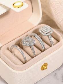 4 Pcs Gorgeous Cubic Zirconia Rings With Box For Women For Wedding Engagement Anniversary Party Jewelry Valentine's Day Gift - 1# - View 3
