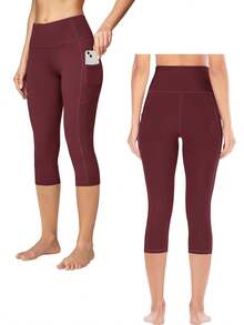 1-Pack Women's Capri Leggings | Black, Grey, Red & Blue - Ultra Soft, High-Waisted For Summer Outfits For Women & Beach Trips | No See-Through, Perfect For Casual & Vacation Outfits Women Love - 紅色 - 查看 9