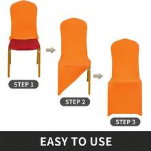 1pc Orange Chair Cover, Spandex & Polyester Stretch Dining Chair Slipcover, Suitable For Wedding Party Events, Waterfall Style - Orange - View 3