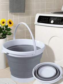 1 Stück tragbarer faltbarer Wassereimer, Plastik-Silikon Auto-Wasch-Eimer, Eimer mit großem Fassungsvermögen für Angeln, Haushaltswassereimer, Gießeimer (Zufallsfarbe) - Grau - Übersicht 2