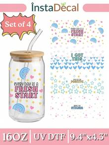 4pcs/Set Mental Health Matters UV DTF Transfer Stickers For 16oz Libbey Glass Cups (9.4x4.3in), Self Care Love Positive Affirmations Waterproof Wraps, Inspirational Therapist Gift Decals No Heat Needed - Mental Health 03 - View 9