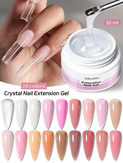XEIJAYI 18 Colors 30ml Crystal Nail Extension Gel, Transparent Extension Gel, Suitable For Natural Nails, Removable UV/LED Gel, High Gloss Effect, Professional Salon And DIY Nail Art Supplies, Long-Lasting Manicure