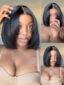 Wig No-Slip Drawstring Cap 7x5 Bye Bye Knots Lace Front Glueless Yaki Straight Bob Closure Wig 100% Human Hair With Face-Framing Layers Pre Cut Pre Plucked Pre Bleached Unice Wig - SNatural - View 5