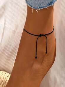 1pc Summer Beach Vacation Fashionable Minimalist Adjustable Snake Bone Anklet, Suitable For Daily Wear And Party Jewelry - Black - View 23