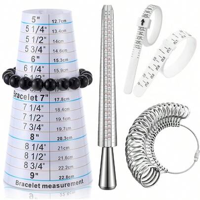 1pc/2pcs/5pcs Ring Sizer Tool Kit, Mandrel Gauge, Alloy Stick, US Ring Size 0-13, Adjustable Bracelet Mandrel, Plastic Wrist Ruler, Reusable Ring Measuring Tape, Jewelry Tools