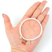 1pc Classic Initial Heart Cherry Pendant Beaded Bracelet For Women - White - View 3