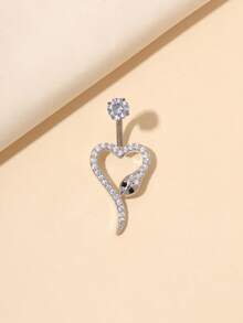 1件时尚钛金肚脐环，蛇形设计，适合日常佩戴 - 銀色 - 查看 2