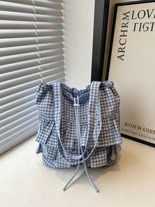 New Commuter Plaid Shoulder Bag, Stylish, Simple, Unique Design, Large Capacity Tote Bag. - Multicolor - View 6