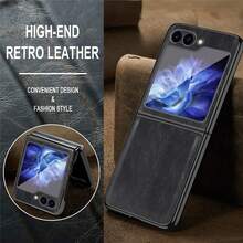 VIETAO Fashion Golden Plating Retro Crazy Horse Pattern Faux Leather Mobile Phone Case Compatible With Samsung Galaxy Flip 3 4 5 6 5g 7 Protective Phone Cover - Black - View 7