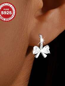 1 par de pendientes elegantes de lazo de plata de ley 925, incrustados con circonita cúbica sintética brillante, adecuados para novias, decoración de fiestas, joyería exquisita, también un excelente regalo de cumpleaños para mujeres y hombres - Multicolor - Ver 13