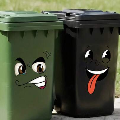 1张PVC自粘卡通脸贴纸 - 5.7英寸（14.5厘米）商用级高可见度反光垃圾桶标签，边缘耐用且不留残胶，适用于带轮垃圾桶、大容量垃圾桶、车载垃圾桶、一次性垃圾桶 | 家居和派对趣味主题装饰