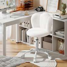 Silla de oficina, silla de escritorio, silla de tocador ajustable en altura, silla giratoria de cuero Sherpa, cojín engrosado (hasta 150 kg) para estudio, dormitorio, color blanco - Estilo de lana de cordero - blanco - Ver 9