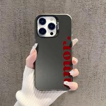 Red "Amor" Text Minimalist Aesthetic Phone Case Compatible With Apple 16, 11, 15, 14, 13, 12 Pro Max Plus, Shockproof Phone Case, Fashionable Gift For Teenagers And Girls Waterproof Anti-Fall Scratch Resistant - Multicolor - View 3