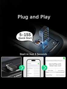 适用于安卓车载系统的无线CarPlay适配器 - 5GHz WiFi，Type-C/USB接口，即插即用，连接快速，可将有线CarPlay适配器转换为无线适配器，兼容CarPlay和Android Auto，CarPlay适配器 | 无线CarPlay适配器 | 即插即用适配器，不含电池 - A - 查看 6