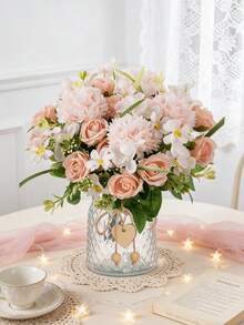 1pc Artificial Colorful Rose Ball, Wedding Bride Bouquet, Handmade Floral Decor, Home/Office/Holiday Decoration, Dining Table Centerpiece, Farmhouse Style, Kitchen Decor, Winter Home Decor, Birthday Gift - Champagne - View 9