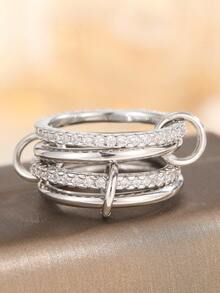 4pcs Luxury Personalized Cubic Zirconia Combination Multi-Layer Adjustable Copper Alloy Rings - 3 Rings - View 5