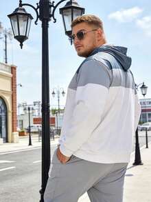 Blue Striped Ombre Plus Size Men's Pullover Sweatshirt Set, Spring/Autumn Sports 2-Piece Outfit Fashionable Light Color Contrast Print Pullover Pullover Sweatshirt Set - Multicolor - View 5