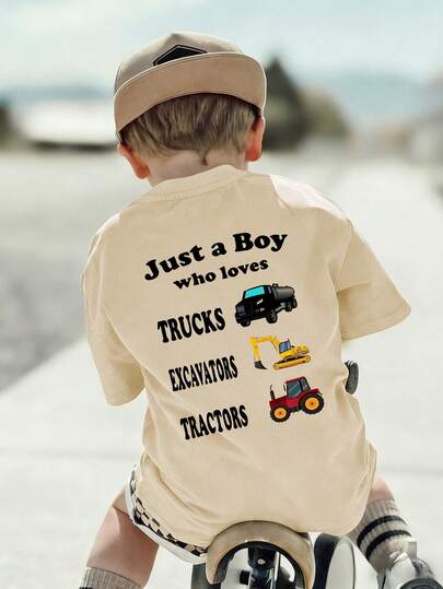 1pc Toddler Boys' Casual Printed Round Neck Short Sleeve T-Shirt, Summer Student Wear - Colorful Letter & Toy Car Print T-Shirt Brings Joy And Happiness To Every Child!