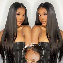 200% Density 5x5 Transparent Lace Front Hand Weaves Wig Glueless Wig Blended Human Hair Wigs Natural Black Straight Brazilian Virgin Hair Wig Can Be Free Styling Pre-Plucked Baby Hair & Pre-Bleached Suitable To Wear - Natural & Black - View 10