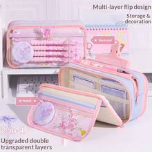 1个大容量铅笔盒，简约日式铅笔盒，可爱粉蓝13层笔袋，适合上学、返校、学习用品，多功能收纳袋，女士化妆包，洗漱包，学生文具包，铅笔盒，背包 - 彩色 - 查看 4