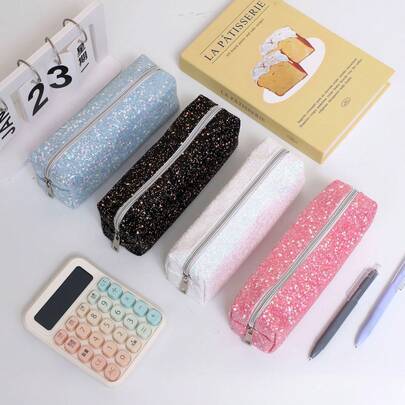 1pc Shiny Sequin Pencil Case - Large Capacity Portable Storage Pouch, Suitable For School, Office, Travel - Zipper Design