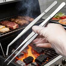 2pcs Stainless Steel Cooking Tongs, BBQ Tongs, Food Clip, Suitable For Salad, Vegetables, Meat, Easy To Clean, Space-Saving Practical Kitchen Tool - 2pcs [Straight + Curved] - 25cm Long - View 3