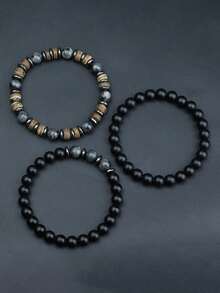 diffone 3 Pcs/Set 8mm Stone Beads Handmade Bracelet Antique Wooden For Men Wristband Jewelry Men - 3-piece Beaded Bracelet Set - View 2