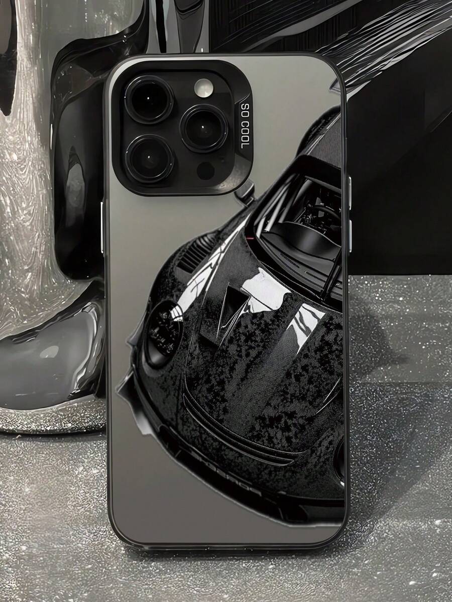 1pc Minimalist Unique Pure Black Racing Car Graphic Design Black & Silver Phone Case Compatible With IPhone 16/16Pro/16Plus/16ProMax, 11/11Pro/11ProMax, 12/12Pro/12ProMax, 13/13Pro/13ProMax, 14/14Plus/14Pro/14ProMax, 15/15Pro/15Plus/15ProMax - Multicolor - View 1