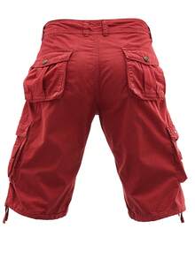 Men's Cotton Cargo Shorts Multi-Pocket Tactical Shorts With Button Closure Pockets, Breathable Casual Shorts For Summer Outdoor Activities Hiking Fishing And Camping - 紅色 - 查看 8