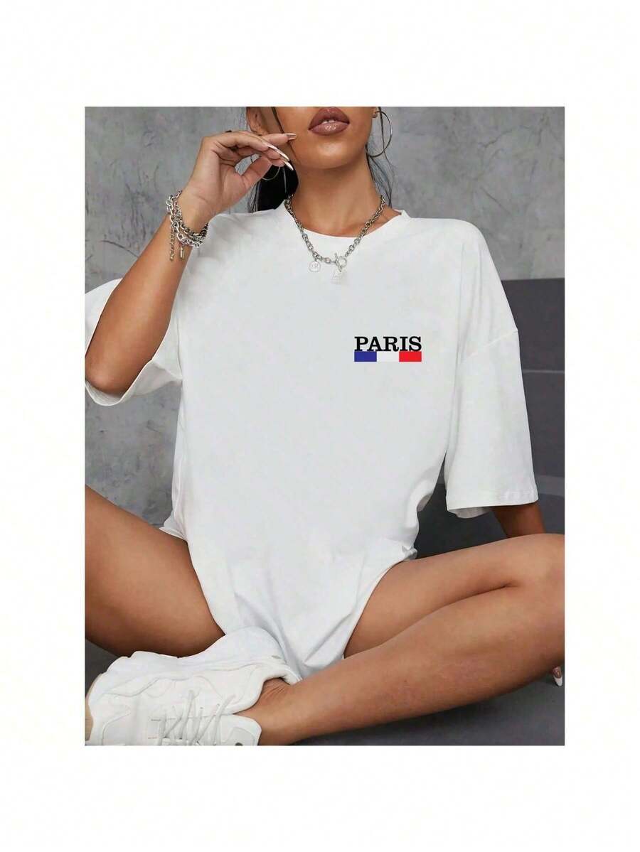 Camiseta Feminina Blusinha T Shit Fashion Algodão Plus Size Infantil Paris França Torre Moda City - Branco - Visão 1