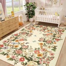 1 pieza Alfombra rectangular vintage con diseño de mariposa floral, estilo pastoral europeo, decoración para sala de estar, adecuada para montaje de fiestas, mejora el estilo del hogar, decoración esencial para añadir encanto festivo, aplicable a dormitorio, sala de estar, comedor, baño y entrada, adecuada para sala de estar, dormitorio, entrada, cocina, estudio, baño y otras alfombras decorativas, decoración de dormitorio, alfombra decorativa - Multicolor - Ver 4