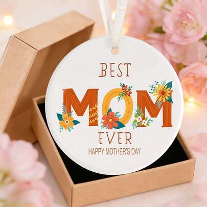 Đồ trang trí bằng gốm hình hoa "Người mẹ tuyệt vời nhất" - Quà tặng Ngày của Mẹ, Mặt dây chuyền trang trí nhà cửa, Quà lưu niệm cho mẹ, Đồ trang trí Ngày của Mẹ, Đồ trang trí bằng gốm hình hoa, Bao gồm hộp quà