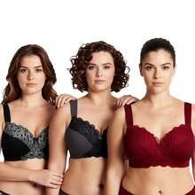Plus Size Unlined Minimizer Wirefree Bras With Embroidery Lace - Burgundy,Black,Grey(3 Pack) - View 1