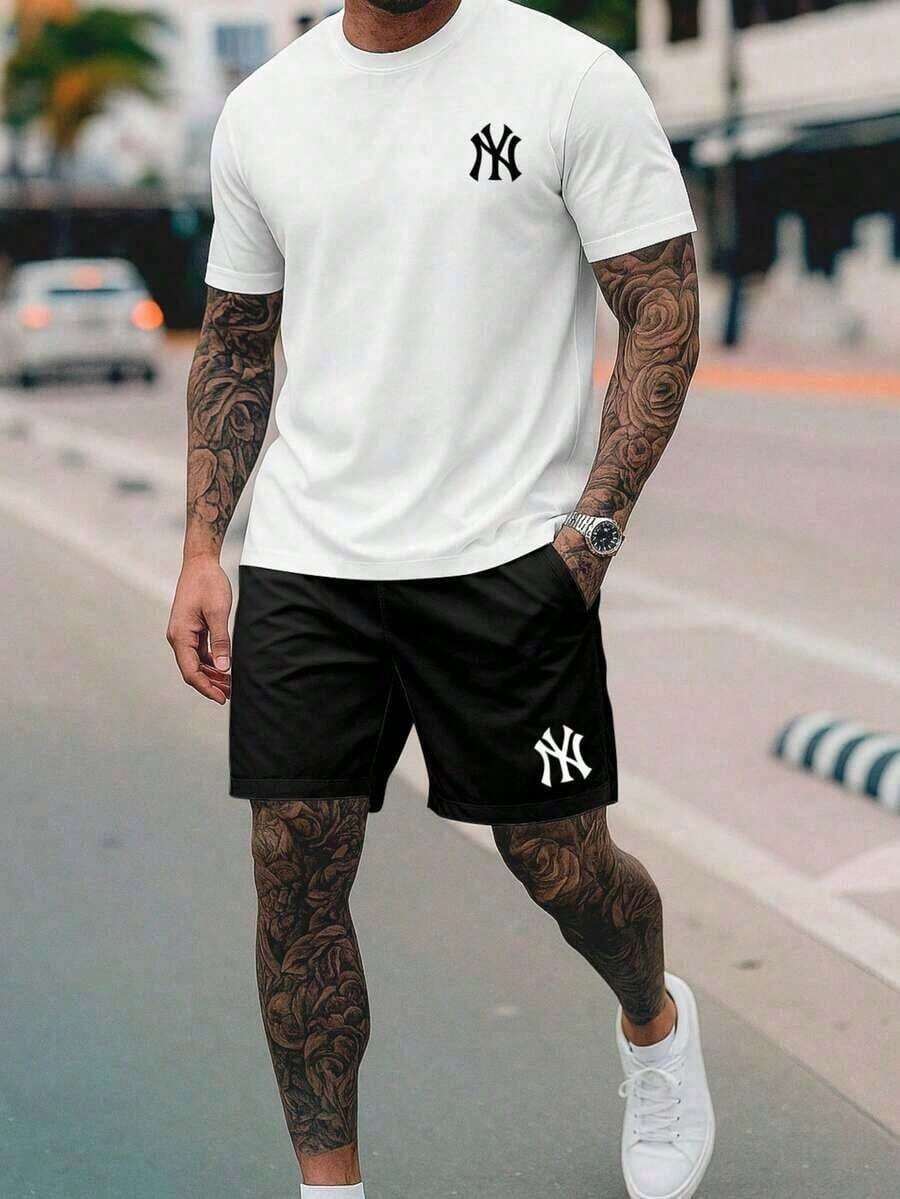 New York City NY 2-Piece Set - Men's 100% Cotton T-Shirt + Lightweight Comfortable Tactel Shorts - Men's Streetwear Fashion - New Arrival - Immediate Shipping - 白色 - 查看 1