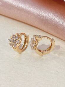 1 Pair Lightweight Fashionable Snowflake Zirconia Inlaid Earrings, Niche Design High-End Jewelry, Suitable For Daily Wear - Earrings - View 4