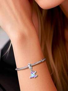 1pc 925 Sterling Silver Ombre Zirconia Star & Heart Pendant, Unisex Cosmic Romantic Jewelry Gift - Silver - View 5