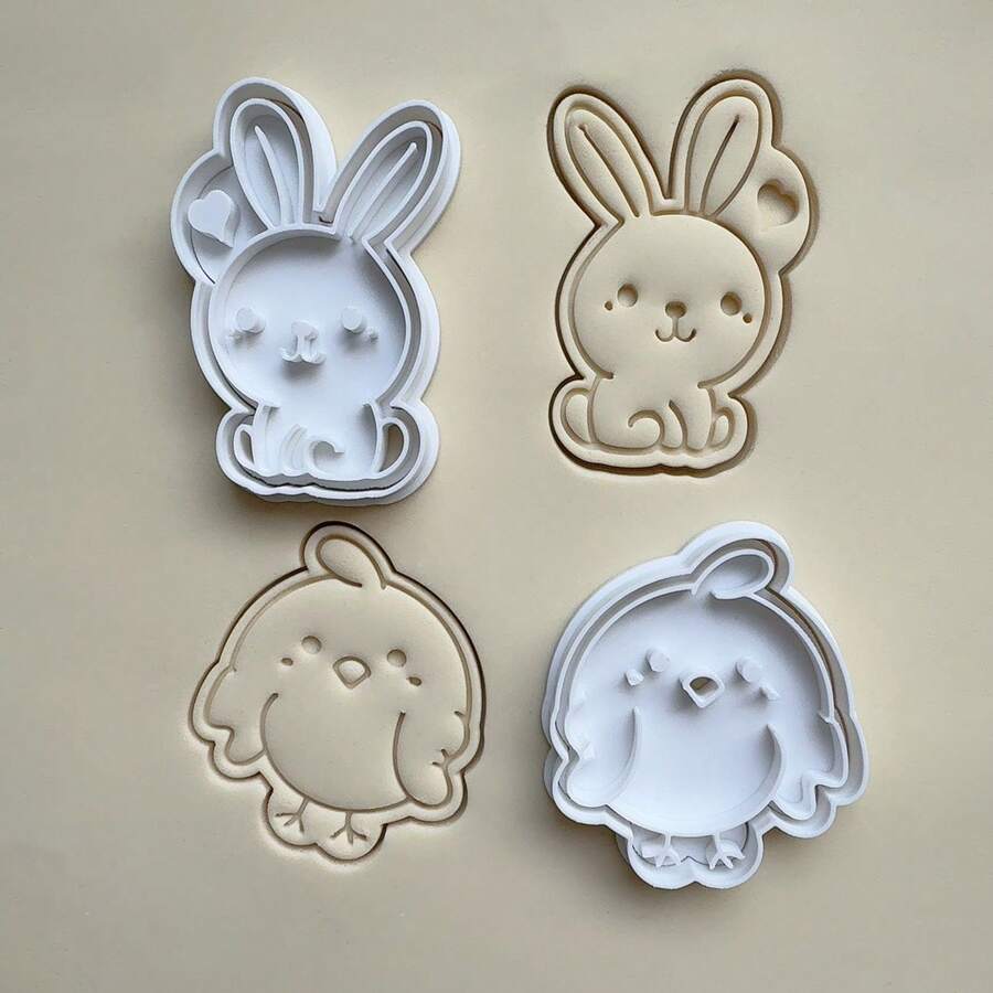 3D Cute Rabbit & Chick Cookie Cutter Mold, Easter Cartoon Rabbit Fondant Cookie Cutter, Easter Element Pattern Cookie Mold, DIY Kitchen Baking Tool - View 1
