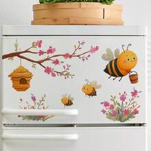 Spring Summer Branch Bee Decoration Window Stickers, With Small Bee Honey Jar Flowers And Branch Flowers Pattern Design Window Decals, Self-Adhesive Removable PVC Stickers, Single Use, For Home Living Room Bedroom Wall Window Decor - A - View 5