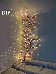 1 Piece Of 96LED Pink Cherry Tree Vine Lamp, USB Model With 8 Flashing Modes, Soft And Bendable Fairy Light, Suitable For Home Decoration/Fairy Garden/Room Decoration/Wall Decoration/Yard Decoration/Holiday Party Decoration/Game Room Decoration/Office Decoration - 粉色 - 查看 6