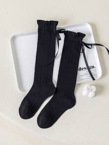 1/3 Pairs Minimalist Spring/Summer Girls Lace Bow Mid-Calf Socks, Versatile Breathable Sweet Cute Princess Leg Warmers, Casual Daily/School Wear - Multicolor - View 11